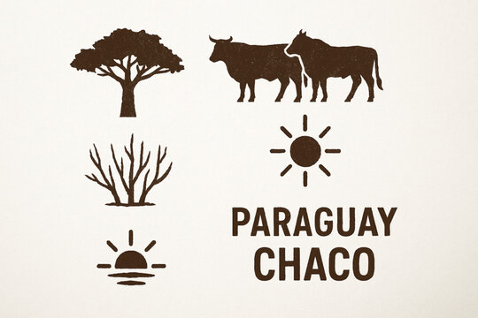 Paraguay Chaco region vector icons rugged flat style