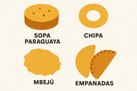 Paraguayan cuisine vector icons rugged flat style