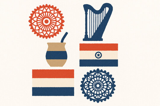 Paraguayan culture vector icons rugged flat style