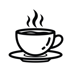 Obraz premium Black and white drawing of a steaming cup of coffee