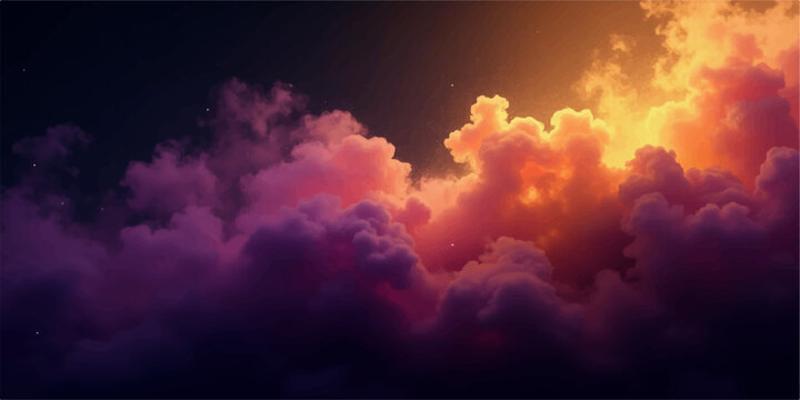 Vibrant orange and purple clouds on a dark background