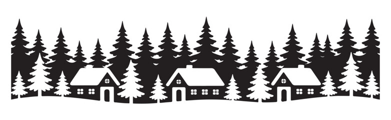Obraz premium black silhouette compositions featuring tall evergreen trees and distant mountain vistas for nature themes