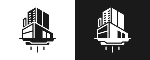 Naklejka premium Skycraper Icon Set Glyph In White And Black Background