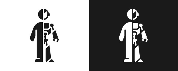 Cyborg Icon Set Glyph In White And Black Background
