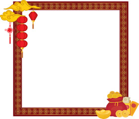 Traditional Red Square Border Illustration for Chinese New Year and Festival Design