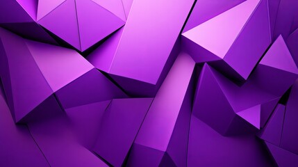An abstract composition of intersecting purple geometric shapes and triangles with shadows on a dark background
