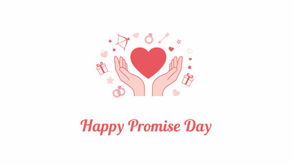 Vector illustration of caring hands holding a prominent red heart, adorned with romantic icons, symbolizing affection, loyalty, and the spirit of making lasting promises