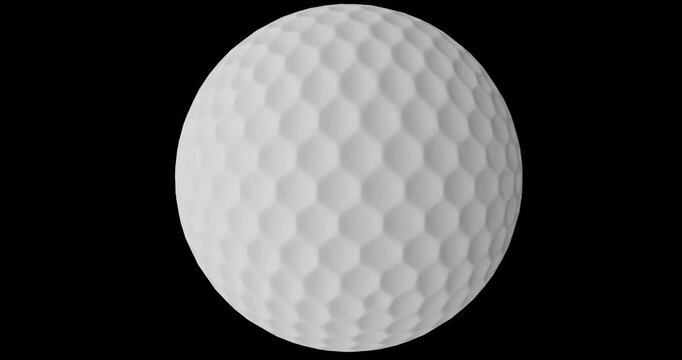 Seamless looping American golf ball with hexagonal dimples isolated random axis rotation footage with alpha channel (Prores, 4K).  Matte studio lighting. 3D FX animation.
