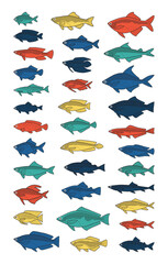 hand drawn cute cartoon illustration set of ornamental fish.