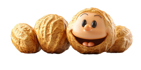 Three cartoon peanuts with faces and transparent background
