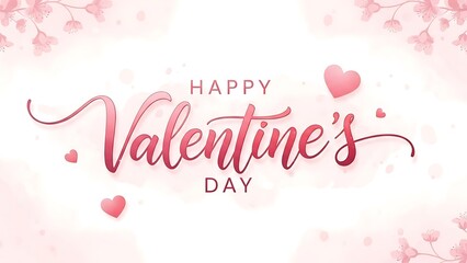 Elegant pink watercolor background with flowing script typography wishing everyone a happy valentine's day surrounded by soft hearts and cherry blossoms