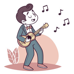 Man playing guitar with musical notes