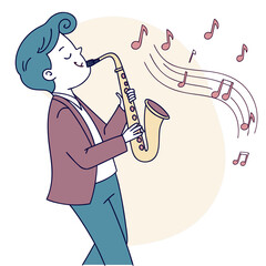 Man Playing Saxophone With Music Notes
