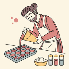 Man Pouring Liquid into Soap Mold for Crafting