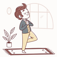 Man Practicing Yoga Tree Pose Indoors