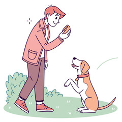 Man Training Dog With Treat Outdoors