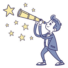 Man with Telescope Looking at Stars