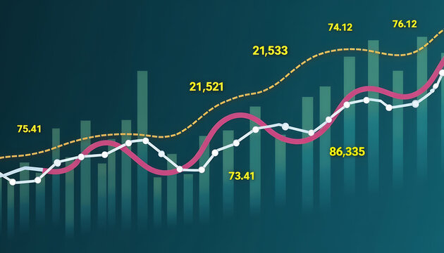Colorful Line Graph with Data Points and Vertical Bars - Powered by Adobe