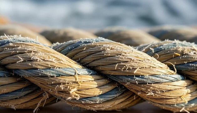 Close up textured rope braided sunlight
