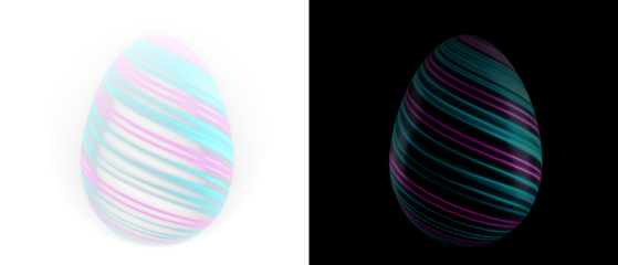 Easter egg with glowing curved lines on a PNG background. Futuristic holiday decoration. Neon bulbs in bright purple, pink, and blue.