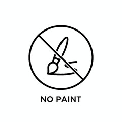 Simple black and white icon indicating no painting allowed with paintbrush symbol inside a circle and diagonal line