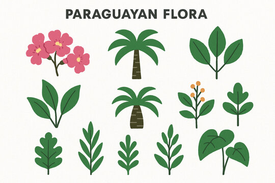 Paraguayan flora vector icons rugged flat style