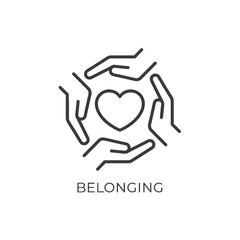Hands forming a circle around a heart, embodying unity and love as a single, powerful belonging icon