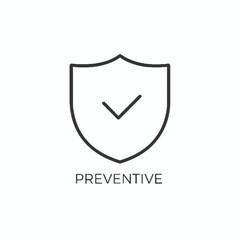 Simple black icon shield with checkmark symbolizing security and preventative measures in a clean graphic illustration