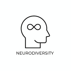 Minimalist icon representing neurodiversity with a stylized human head and infinity symbol