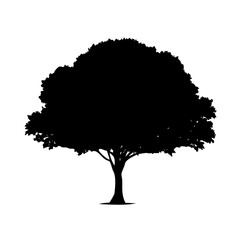 Tree of Life Silhouette with Deep Roots and Leafy Canopy Isolated Vector Emblem