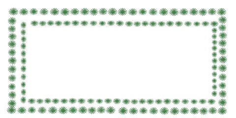 A decorative double rectangular border composed of vibrant green starburst floral patterns on a white background.