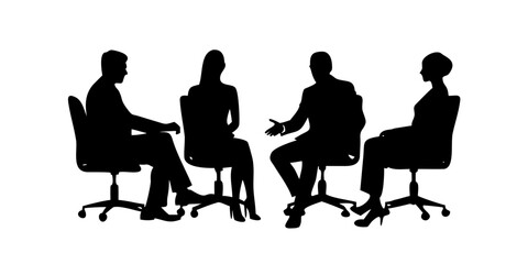 Business Team Meeting Silhouette Professional Group Sitting in Office Discussion Isolated
