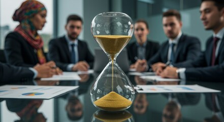 Hourglass symbolizing time pressure at business meeting