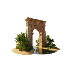 Ancient Egyptian arch with oasis plants