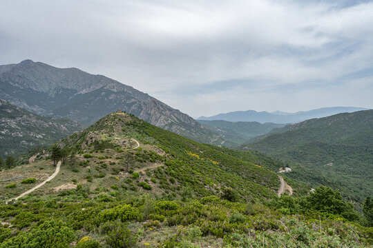 Corse, France Corsica marine french island Mediterranean Sea with hights mountains peak famous GR20 path