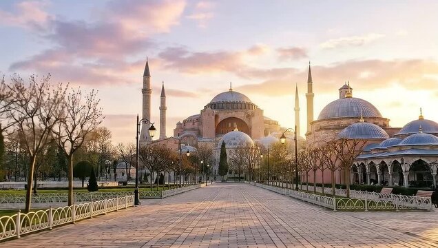 Hagia sophia at a majestic sunset in istanbul, a timeless historical landmark