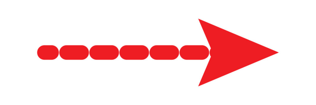 Long arrow. Red long arrow pointing vector. Straight long Red arrow pointing right. A solid long arrow pointing on white background.