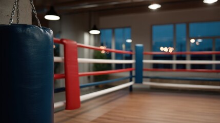 Sparring Drills in a Training Gym With Red and Blue Boxing Ring Elements