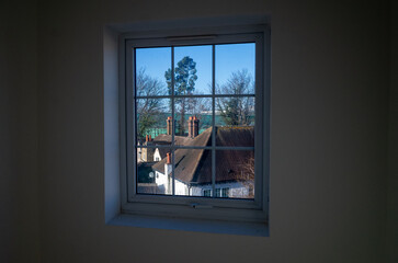 Serene view through window frame