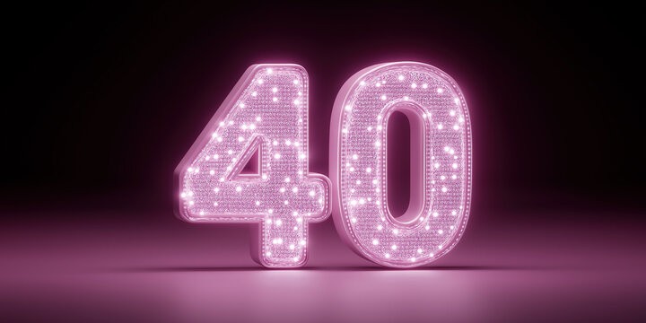 Glowing pink sparkly number forty displaying festive milestone birthday anniversary celebration theme.