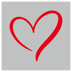 A vibrant red hand-drawn heart symbol on a clean minimalist grey background Vector