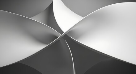 Abstract Swirling White and Gray Forms with Smooth Curves and Shadows