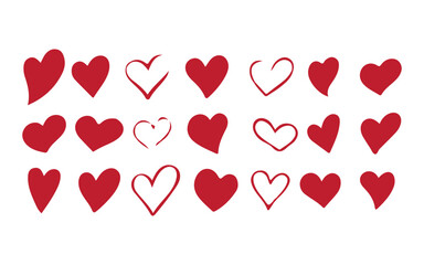 Collection of various red hand-drawn hearts, perfect for expressing love and romantic themes Vector