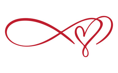 Red infinity symbol intertwined with a delicate heart shape, symbolizing endless love and connection. Vector