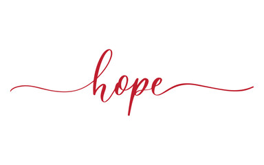 Hope written in elegant red script lettering with a decorative flourish on a white background Vector