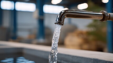 Transparent Vertical Tube Showing Filtered Rainwater Flowing in Industrial Setting
