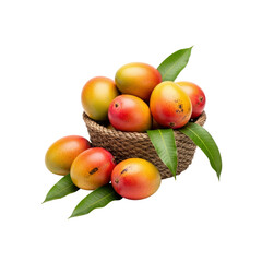Ripe mangoes in a basket isolated on Transparent Background