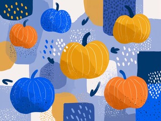 Modern Blue and Mustard Pumpkin Pattern