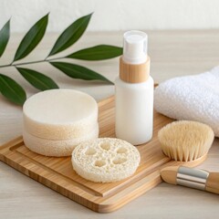 Natural skincare products with bamboo and loofah