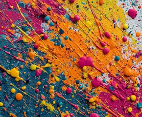 Macro Texture of Vibrant Paint Splatters and Drips